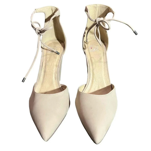 Beige Suede Block Heel Ankle Tie Pointed Toe Heels / Pumps Women's Size 10M - Picture 4 of 11